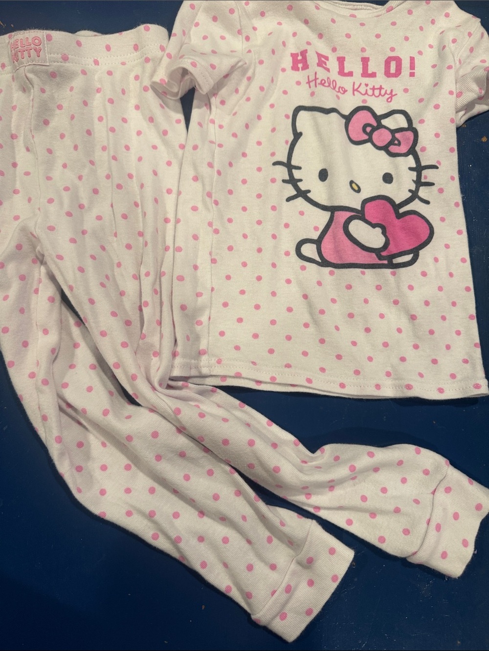 Hello Kitty White & Pink Polka Dot Pajama Set with Heart Graphic